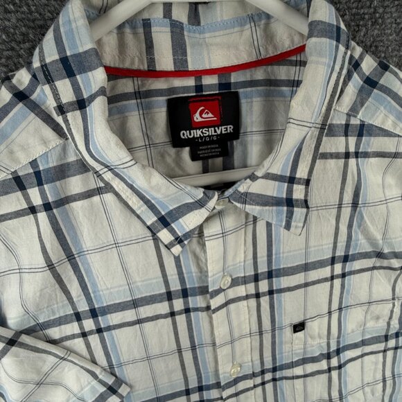 Quiksilver Quicksilver Button Up Men Short Sleeve Blue Plaid Large Cotton Blend - Picture 7 of 16